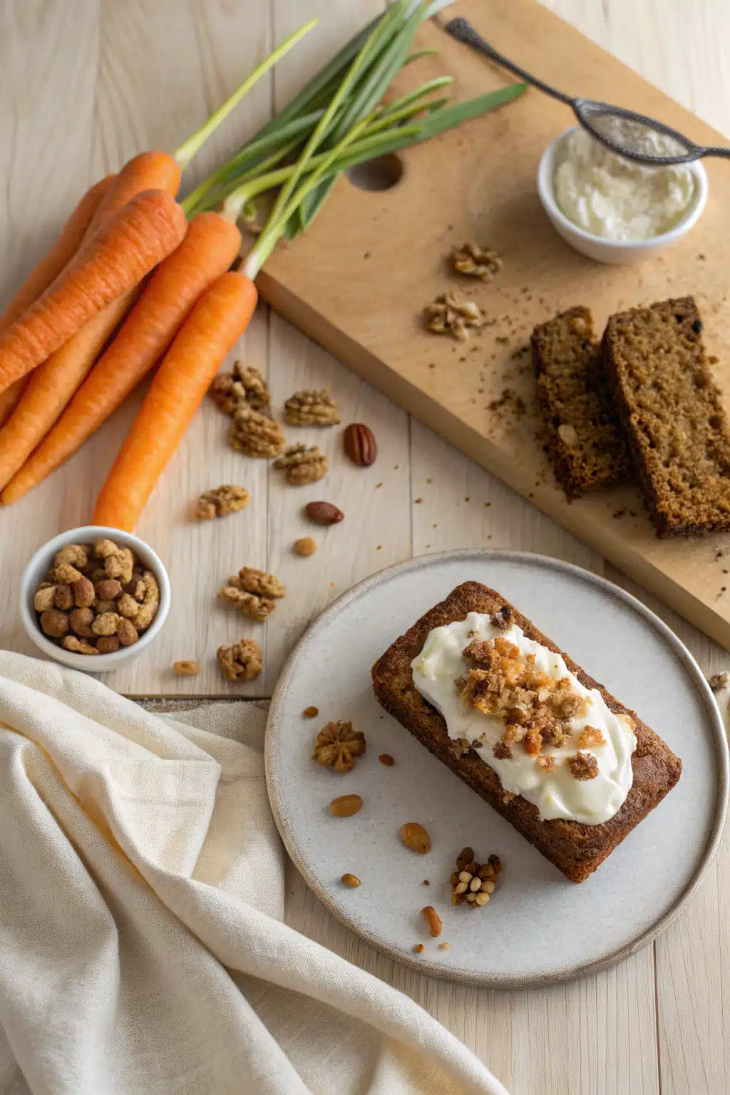 Carrot Cake Loaf beautifully presented from an overhead angle