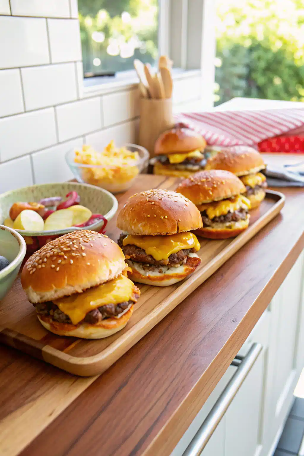 Cheeseburger Sliders ingredients organized and measured on kitchen counter