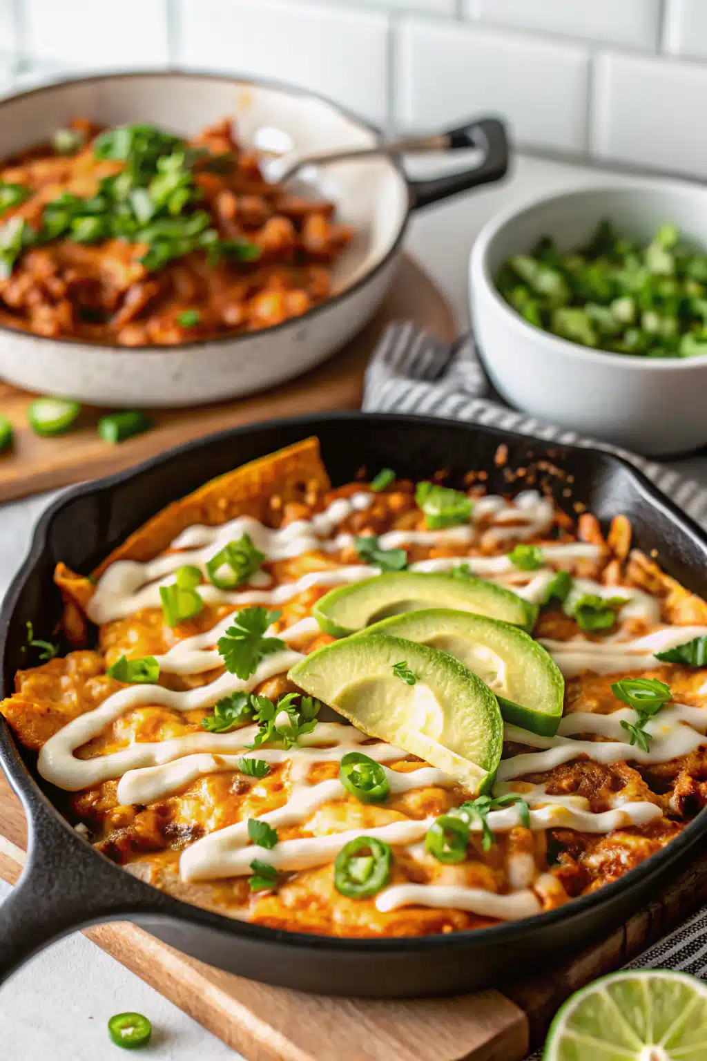 Cheesy Rotisserie Chicken Enchilada Skillet ingredients organized and measured on kitchen counter