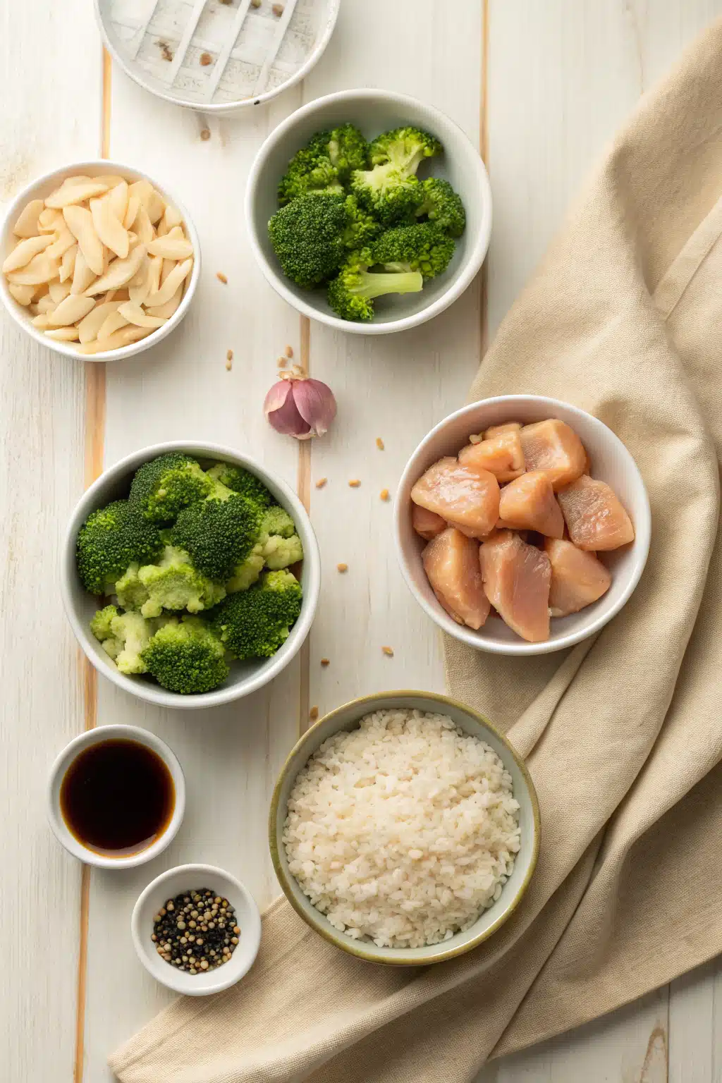 Chicken Broccoli Stir Fry beautifully presented from an overhead angle