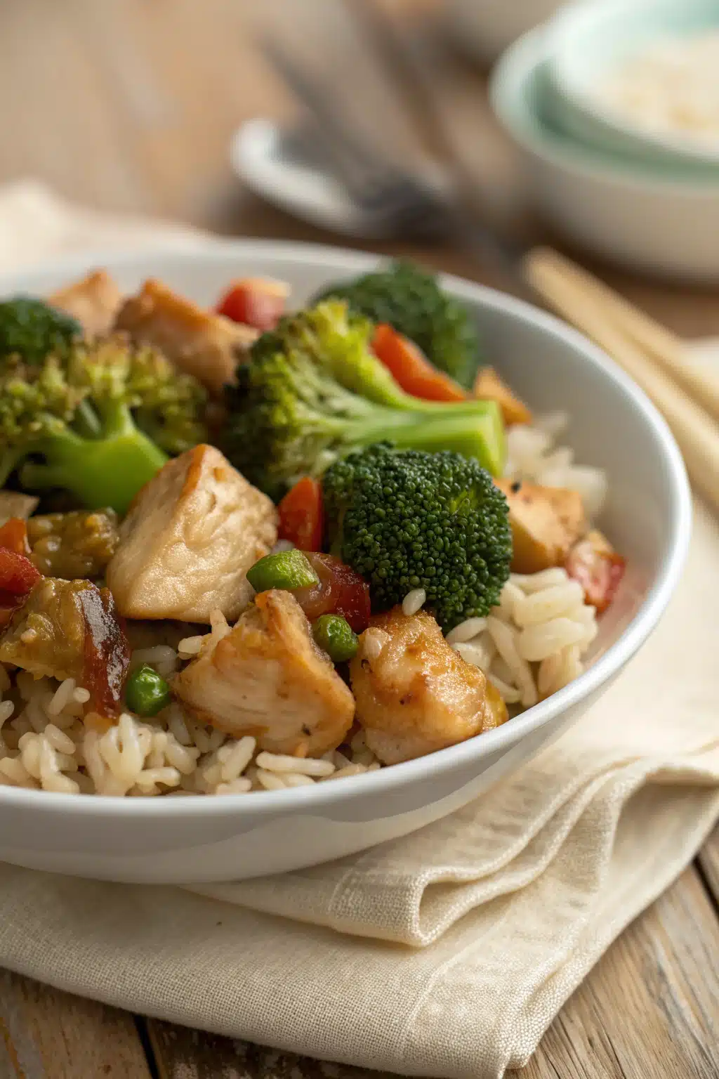 Chicken Broccoli Stir Fry slice on plate showing perfect texture and swirl pattern