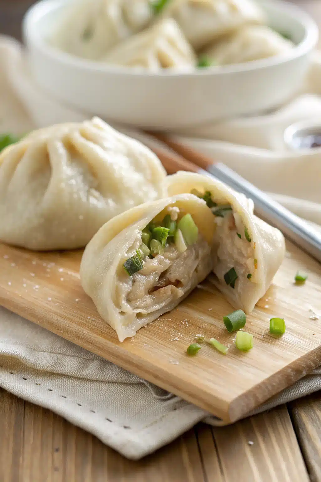 Chicken Dumplings slice on plate showing perfect texture and swirl pattern