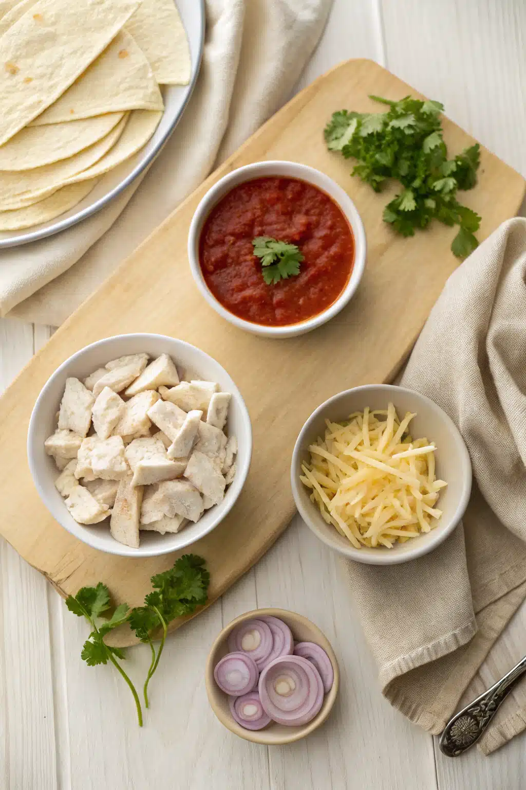 Chicken Enchilada Casserole beautifully presented from an overhead angle
