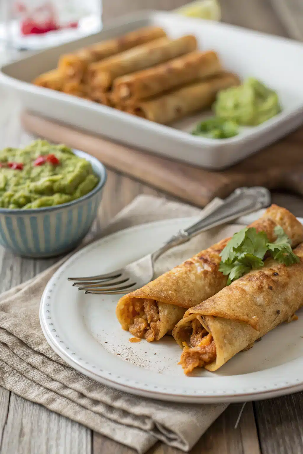 Chicken Flautas ingredients organized and measured on kitchen counter