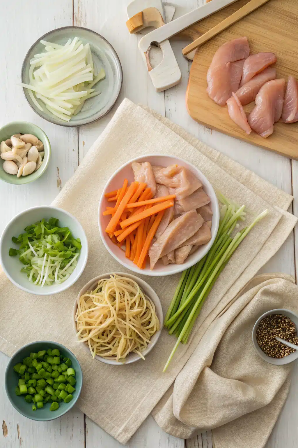 Chicken Lo Mein Recipe beautifully presented from an overhead angle