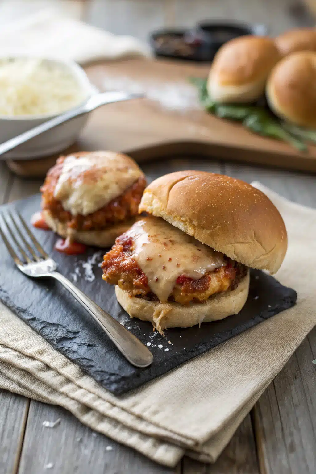 Chicken Parmesan Sliders ingredients organized and measured on kitchen counter