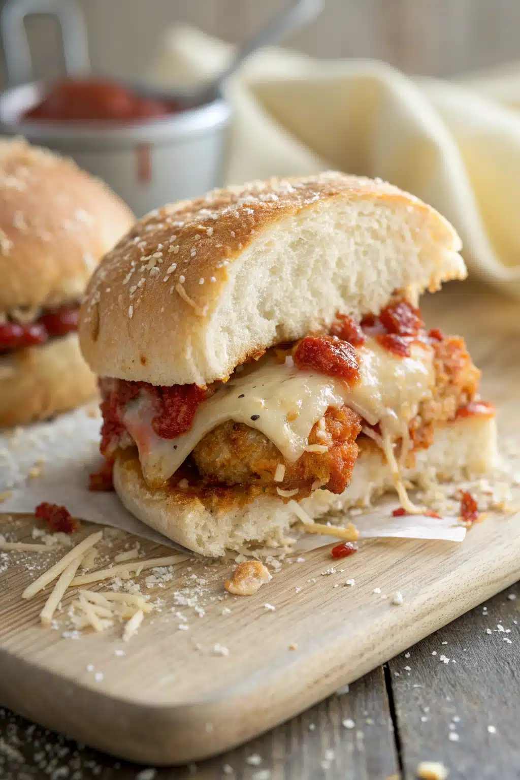 Chicken Parmesan Sliders slice on plate showing perfect texture and swirl pattern