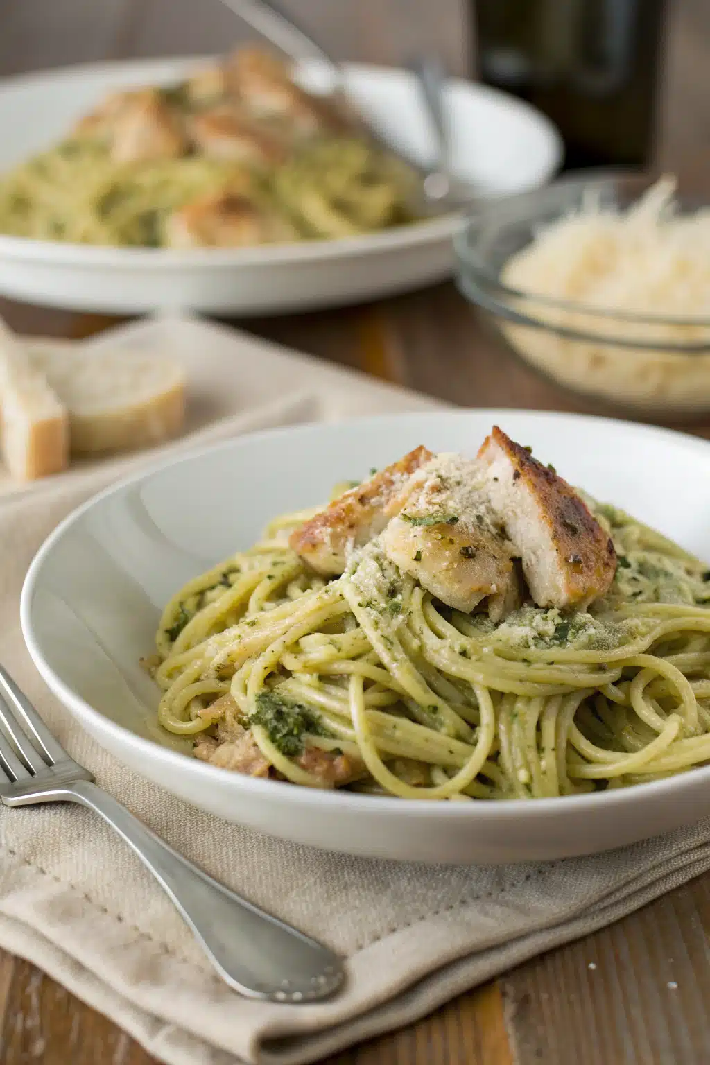 Chicken Pesto Pasta ingredients organized and measured on kitchen counter