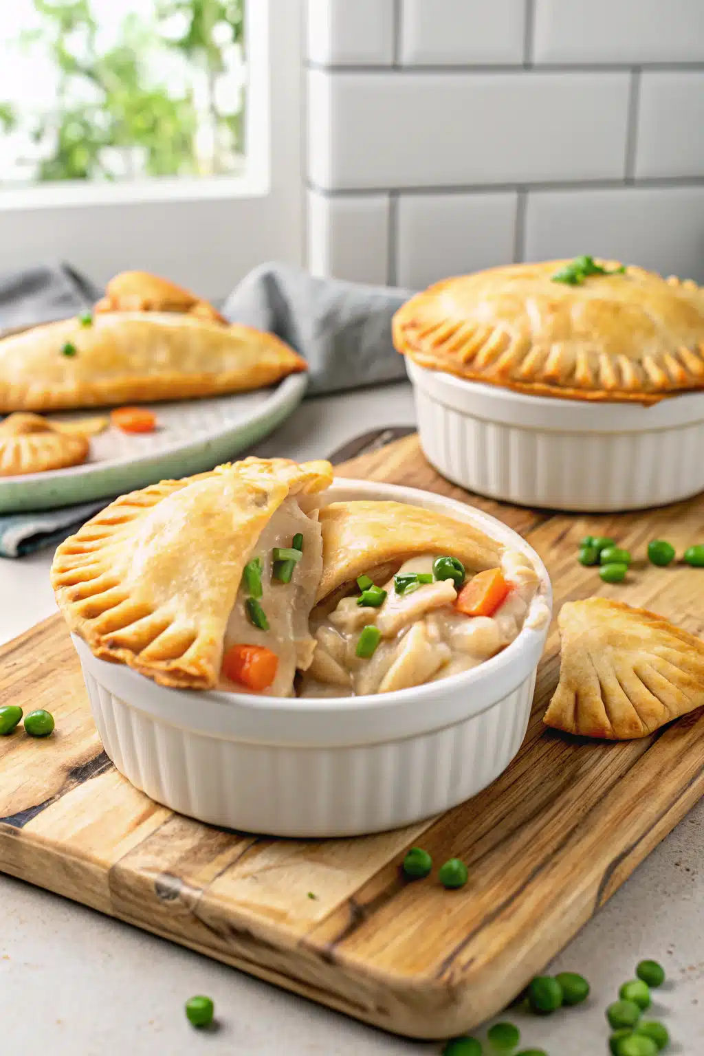 Chicken Pot Pie Hand Pies beautifully presented from an overhead angle