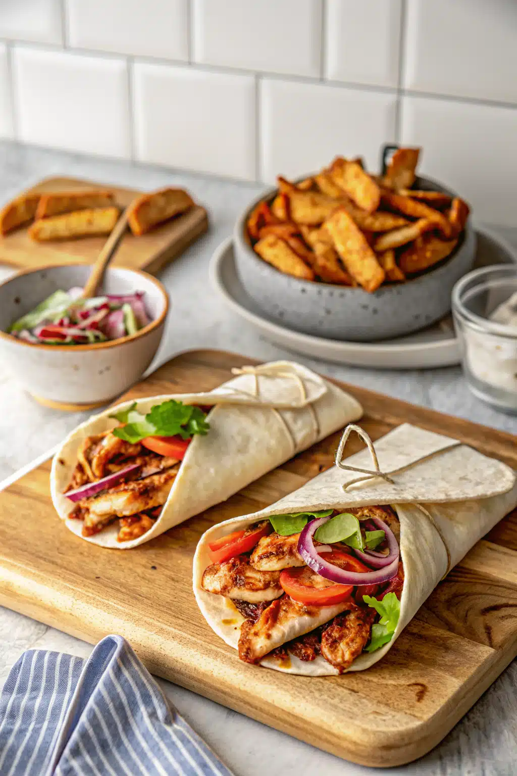 Chicken Shawarma beautifully presented from an overhead angle