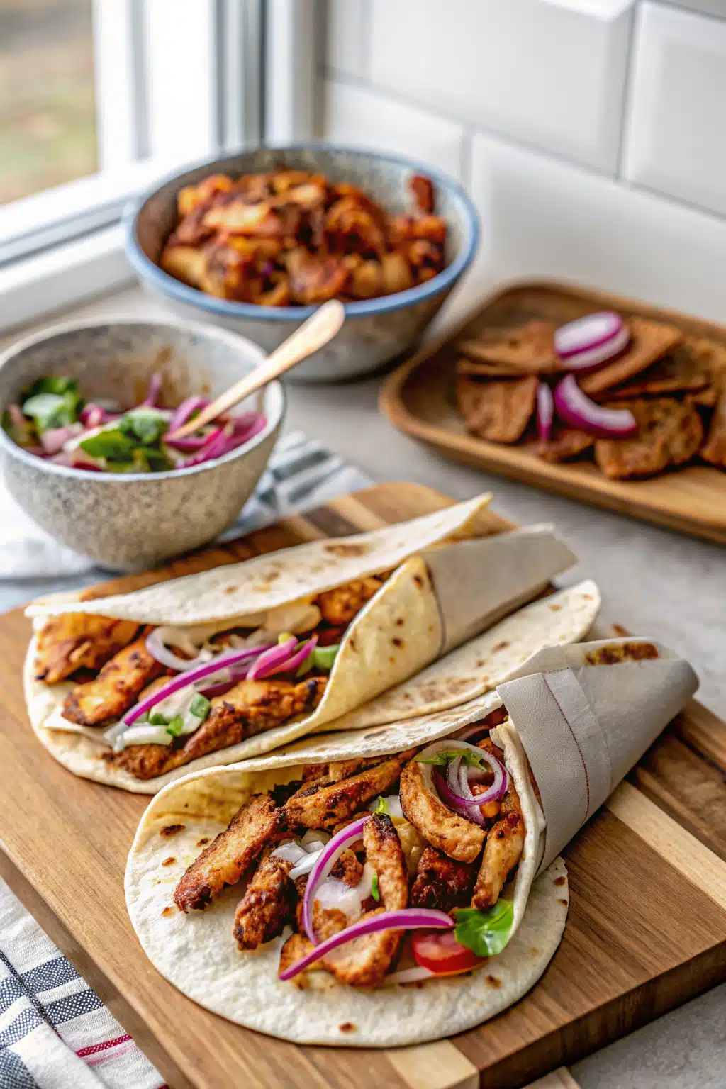 Chicken Shawarma ingredients organized and measured on kitchen counter