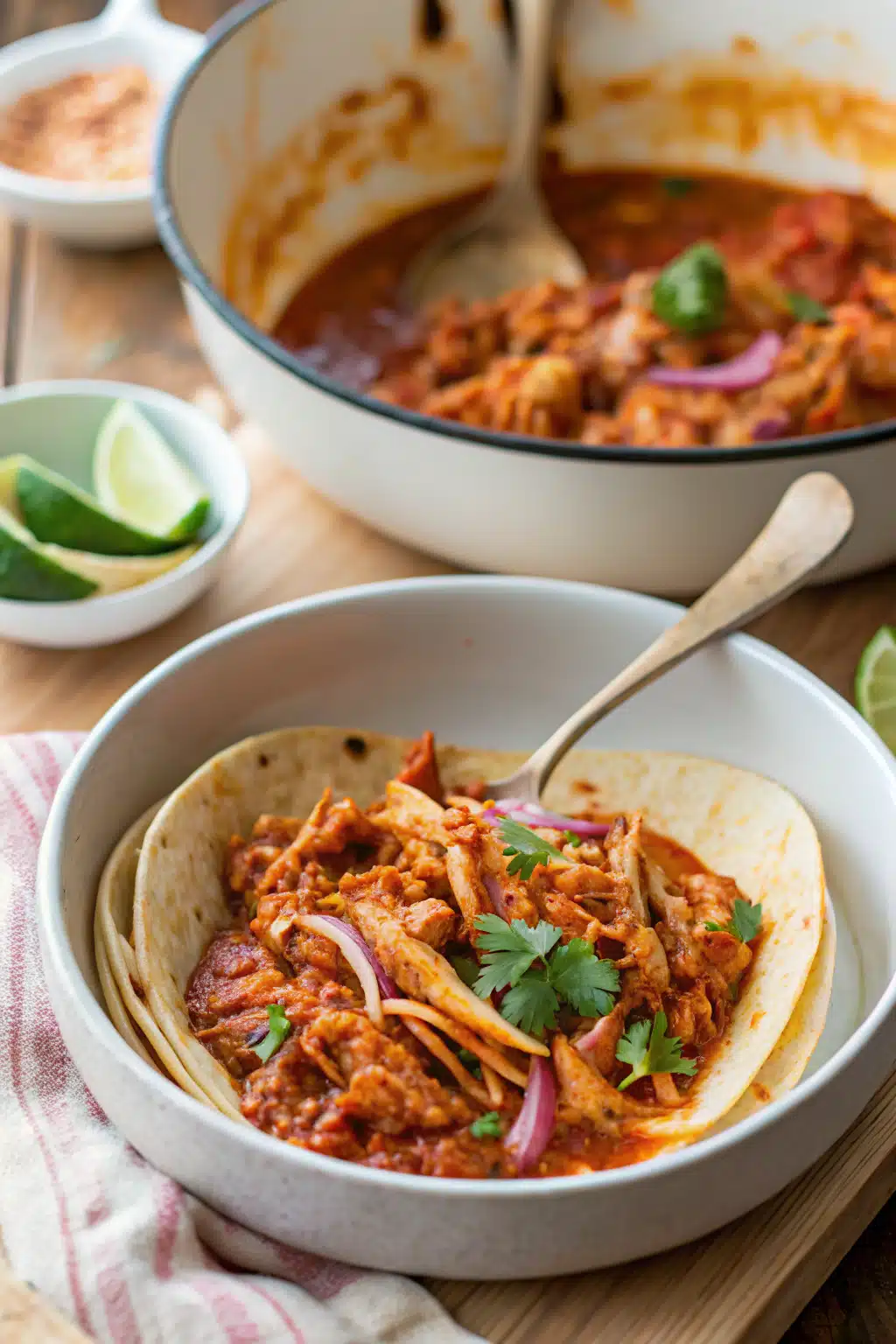 Chicken Tinga Tacos ingredients organized and measured on kitchen counter