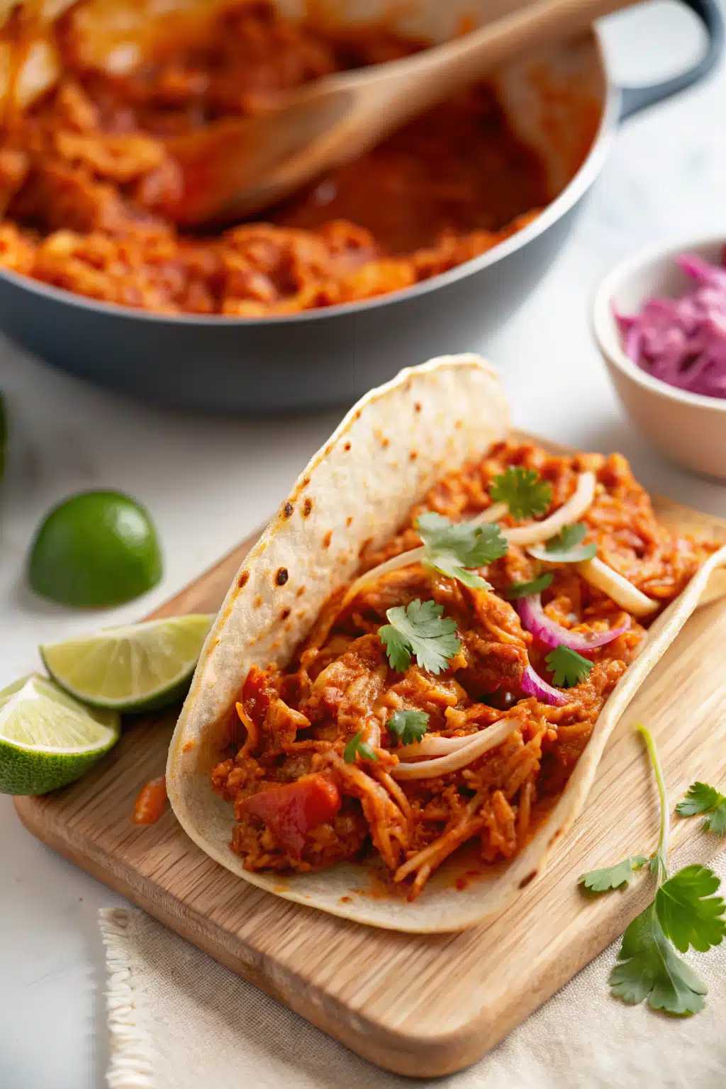 Chicken Tinga Tacos slice on plate showing perfect texture and swirl pattern