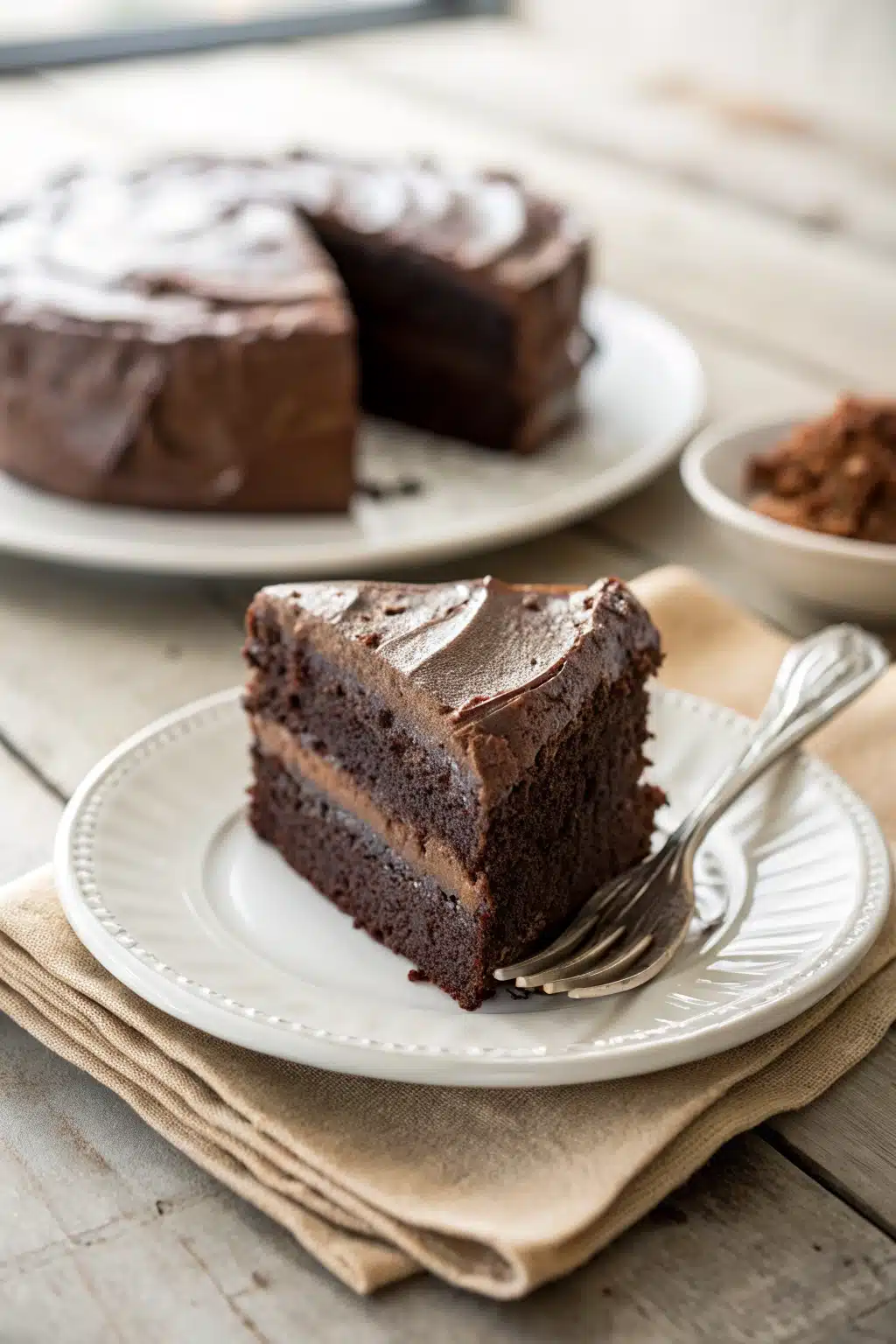 Hands gently folding wet ingredients into dry ingredients for chocolate cake batter