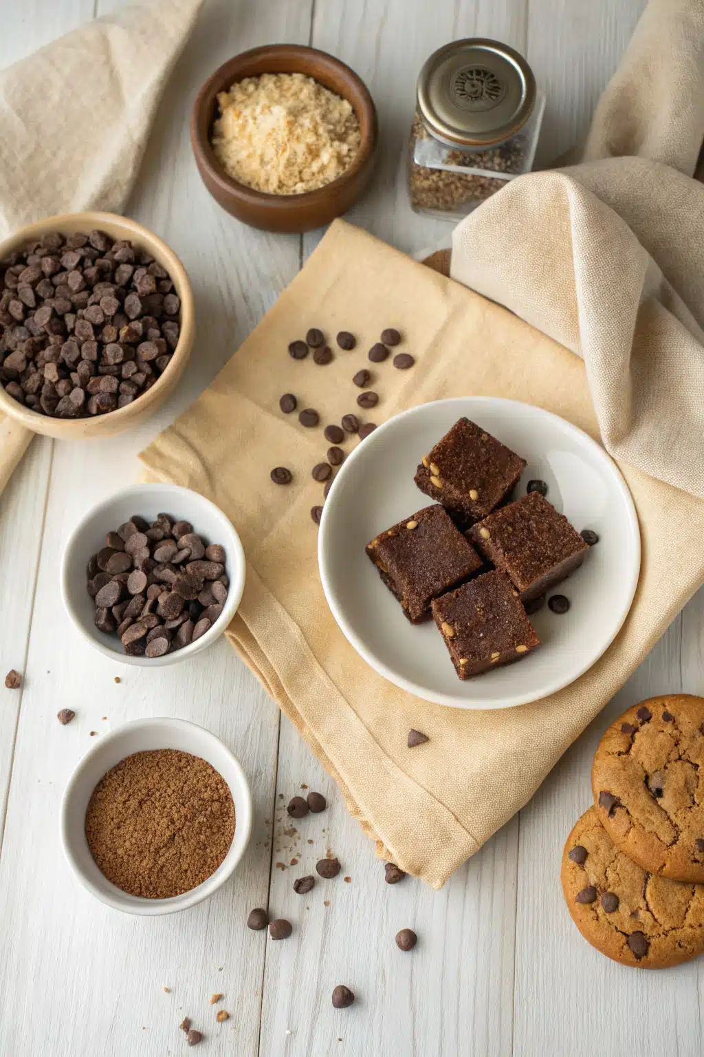 Cookie Dough Fudge beautifully presented from an overhead angle