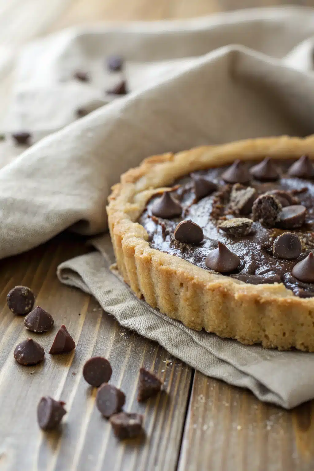 Chocolate Chip Cookie Pie slice on plate showing perfect texture and swirl pattern