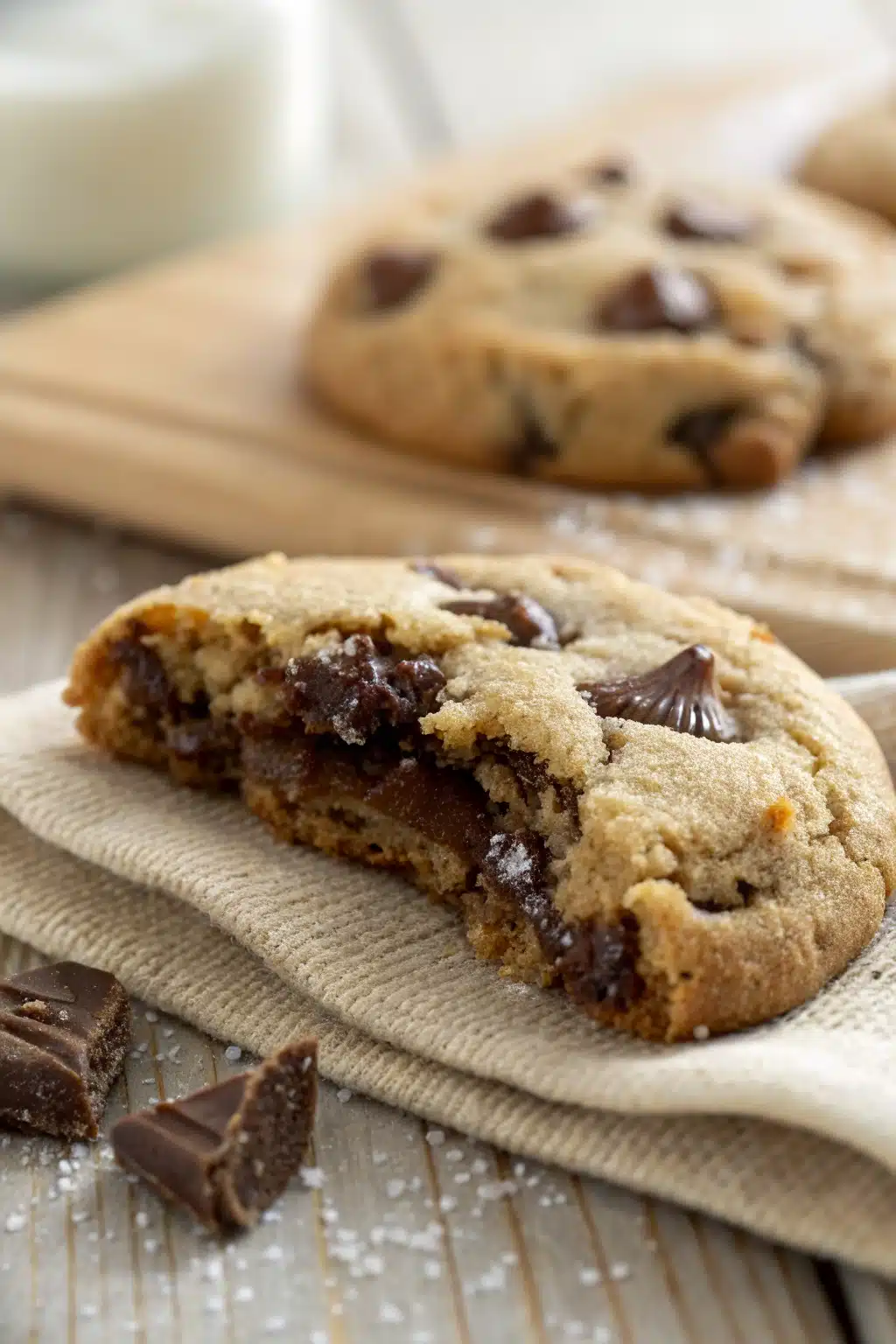 Chocolate Chip Cookies slice on plate showing perfect texture and swirl pattern