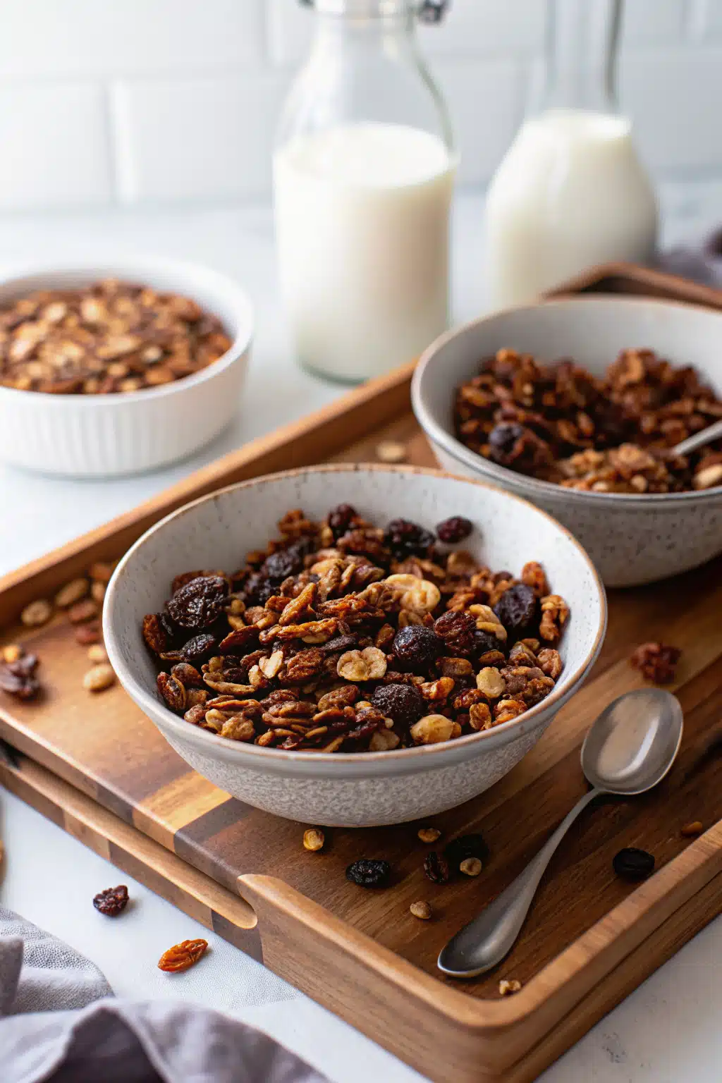 Chocolate Granola slice on plate showing perfect texture and swirl pattern