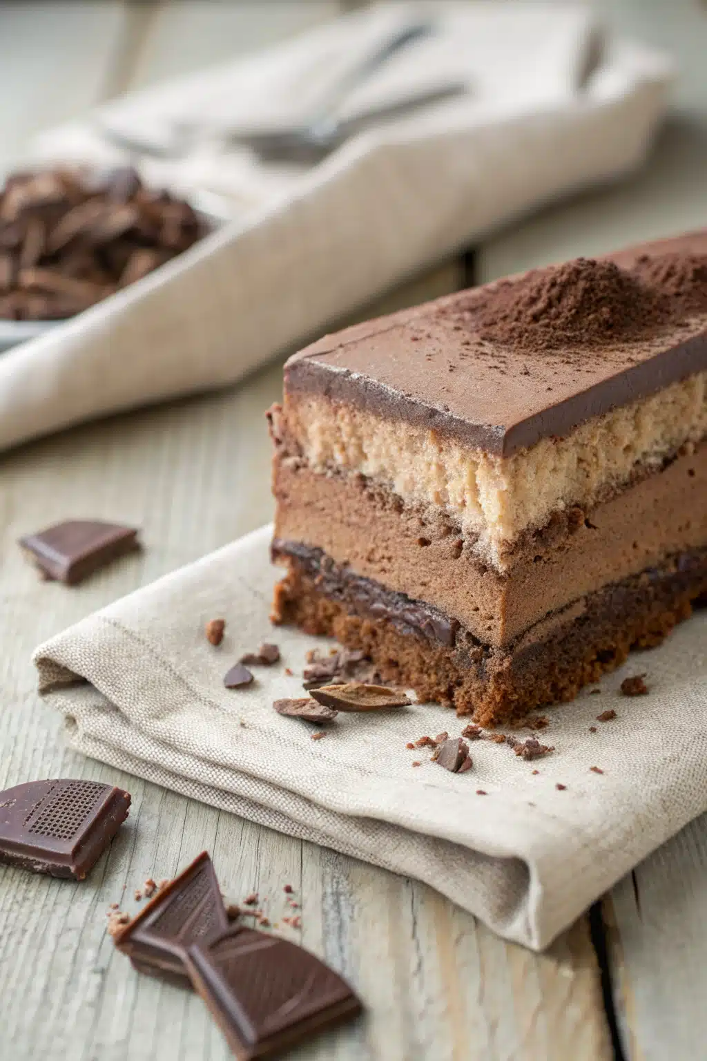 Chocolate Lasagna slice on plate showing perfect texture and swirl pattern
