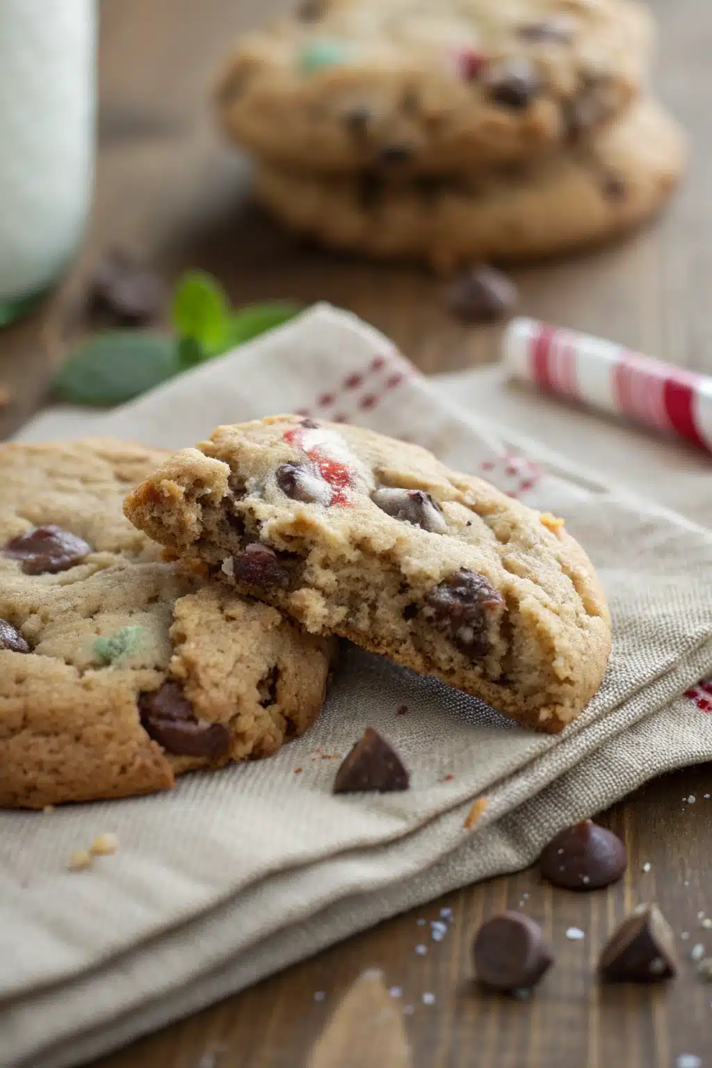 Chocolate Mint Cookies slice on plate showing perfect texture and swirl pattern