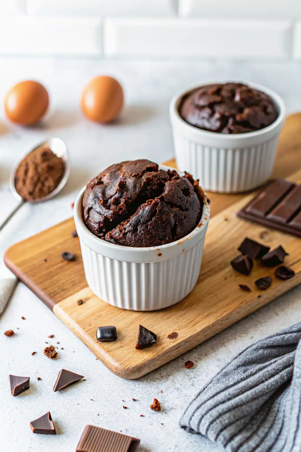 Chocolate Mug Cake beautifully presented from an overhead angle