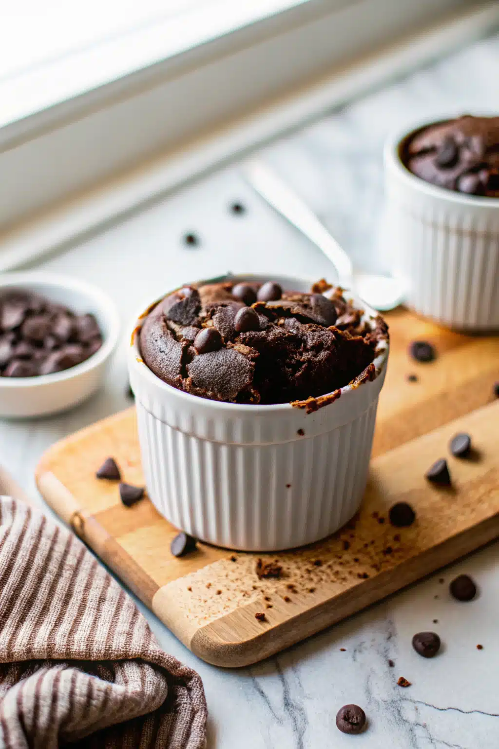 Chocolate Mug Cake ingredients organized and measured on kitchen counter
