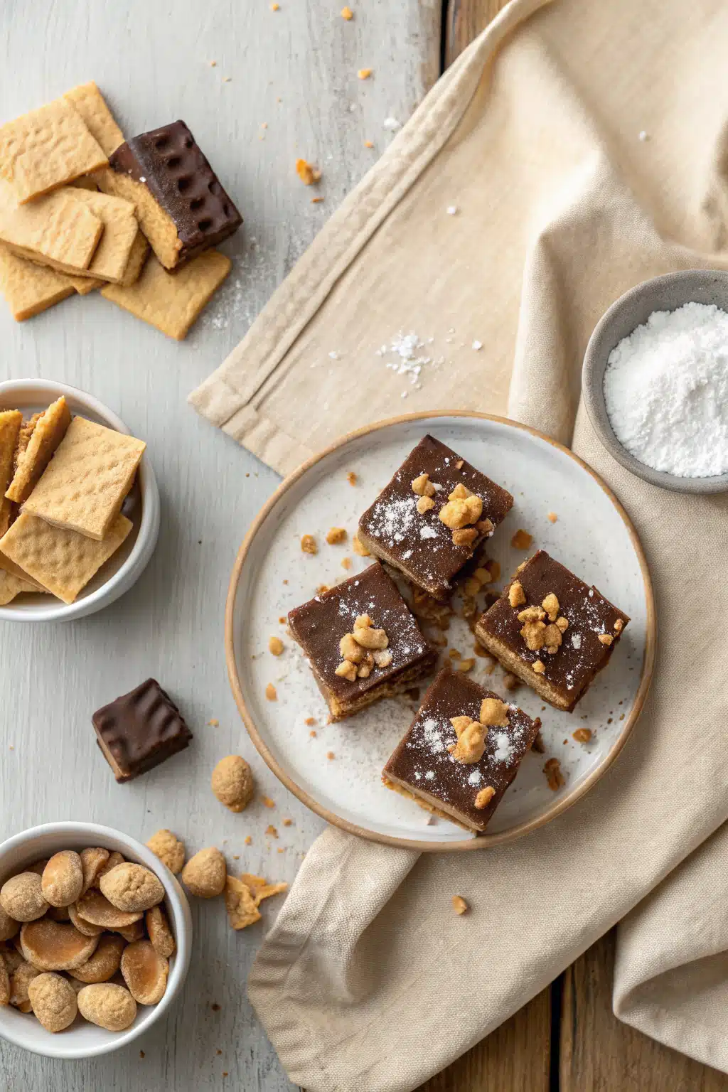 Chocolate Peanut Butter Bars beautifully presented from an overhead angle