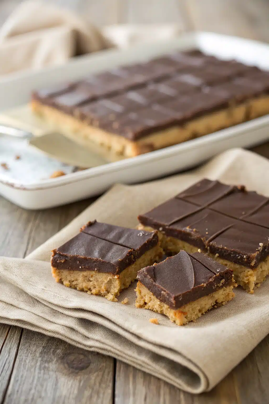 Chocolate Peanut Butter Bars slice on plate showing perfect texture and swirl pattern
