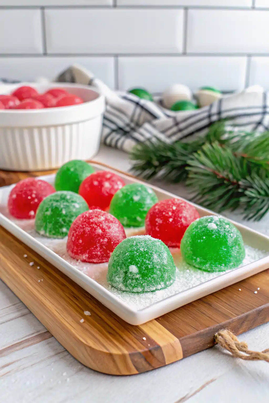 Christmas Jello Balls ingredients organized and measured on kitchen counter