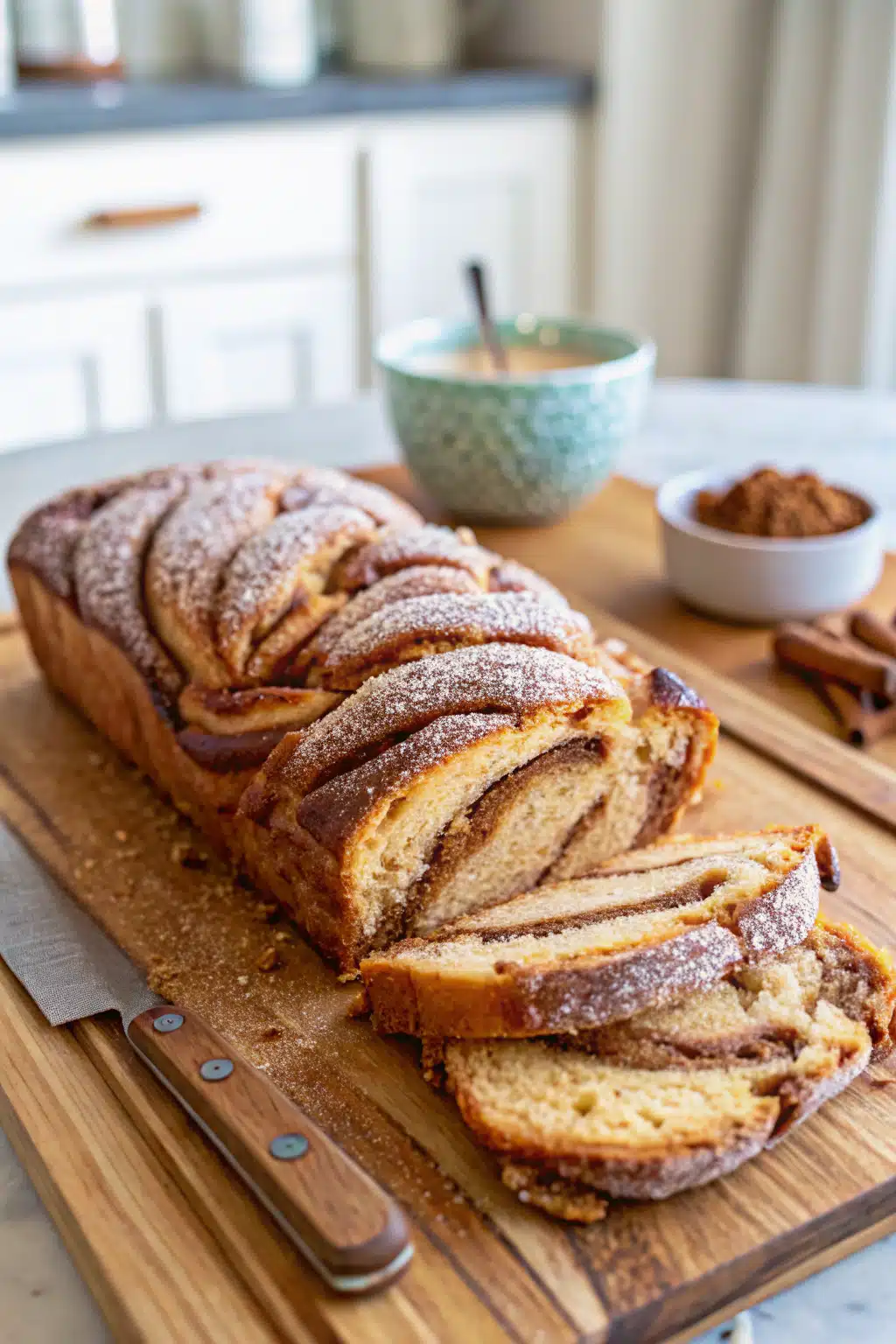 Cinnamon Sugar Swirl Bread ingredients organized and measured on kitchen counter