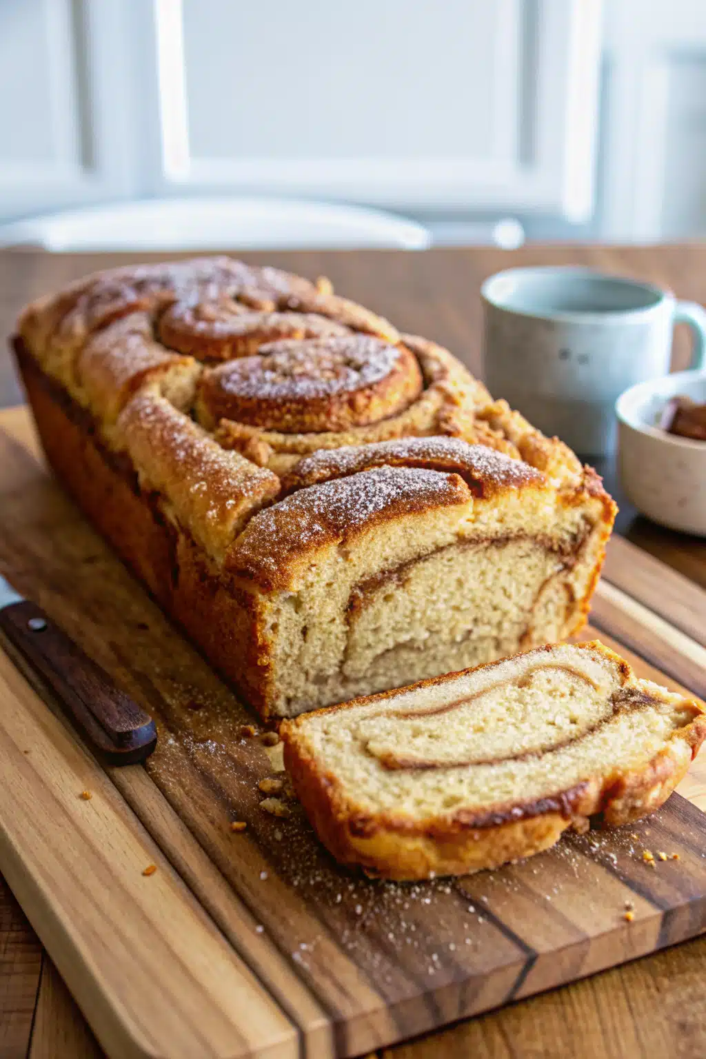 Cinnamon Sugar Swirl Bread slice on plate showing perfect texture and swirl pattern