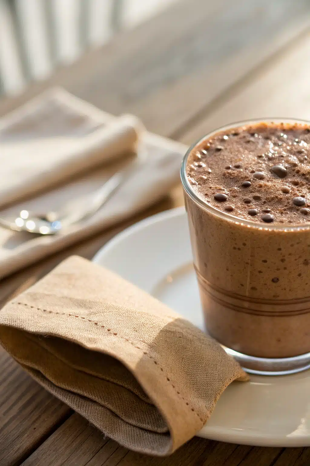 Coffee Smoothie slice on plate showing perfect texture and swirl pattern