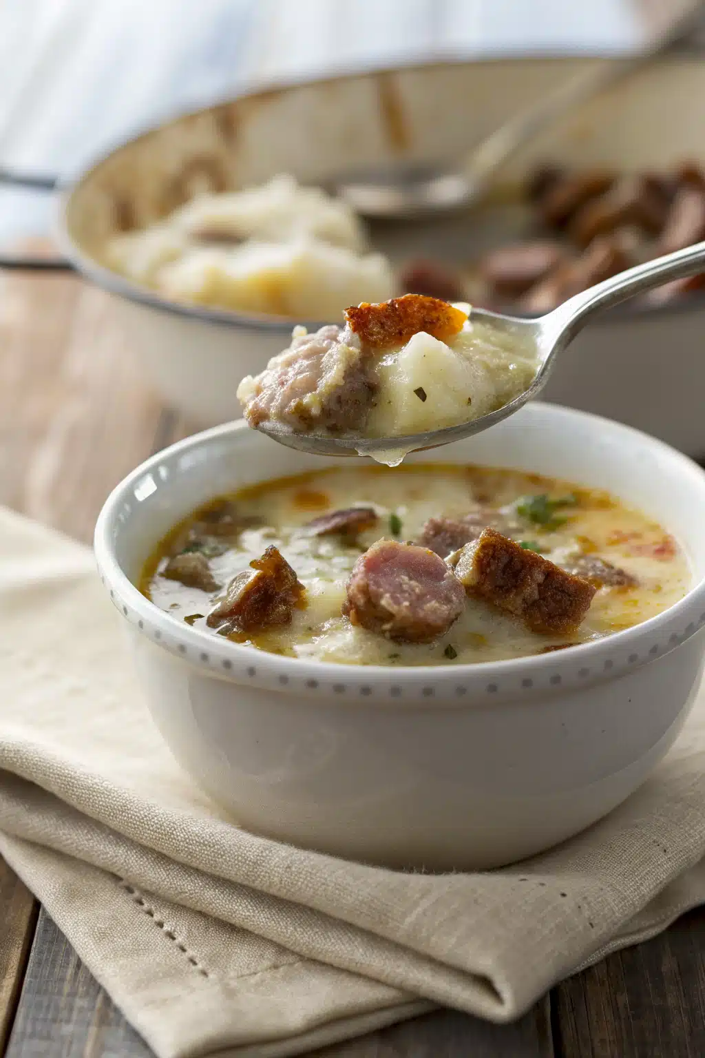 Zuppa Toscana recipe slice on plate showing perfect texture and swirl pattern