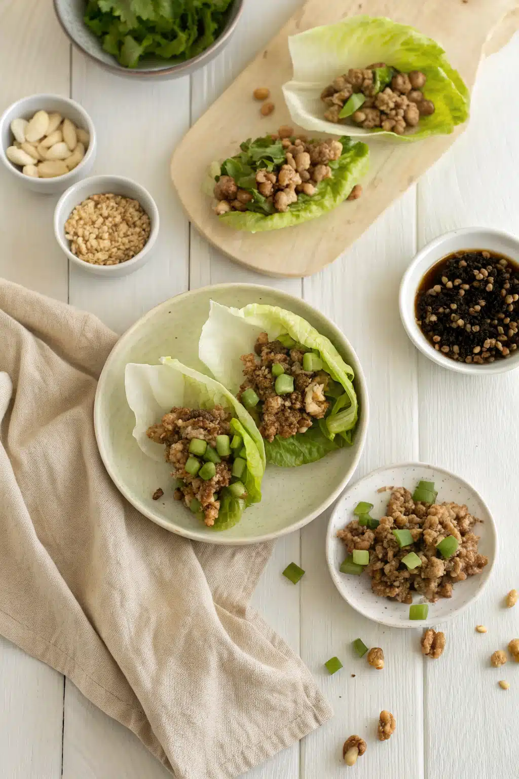 Copycat Pf Changs Lettuce Wraps beautifully presented from an overhead angle