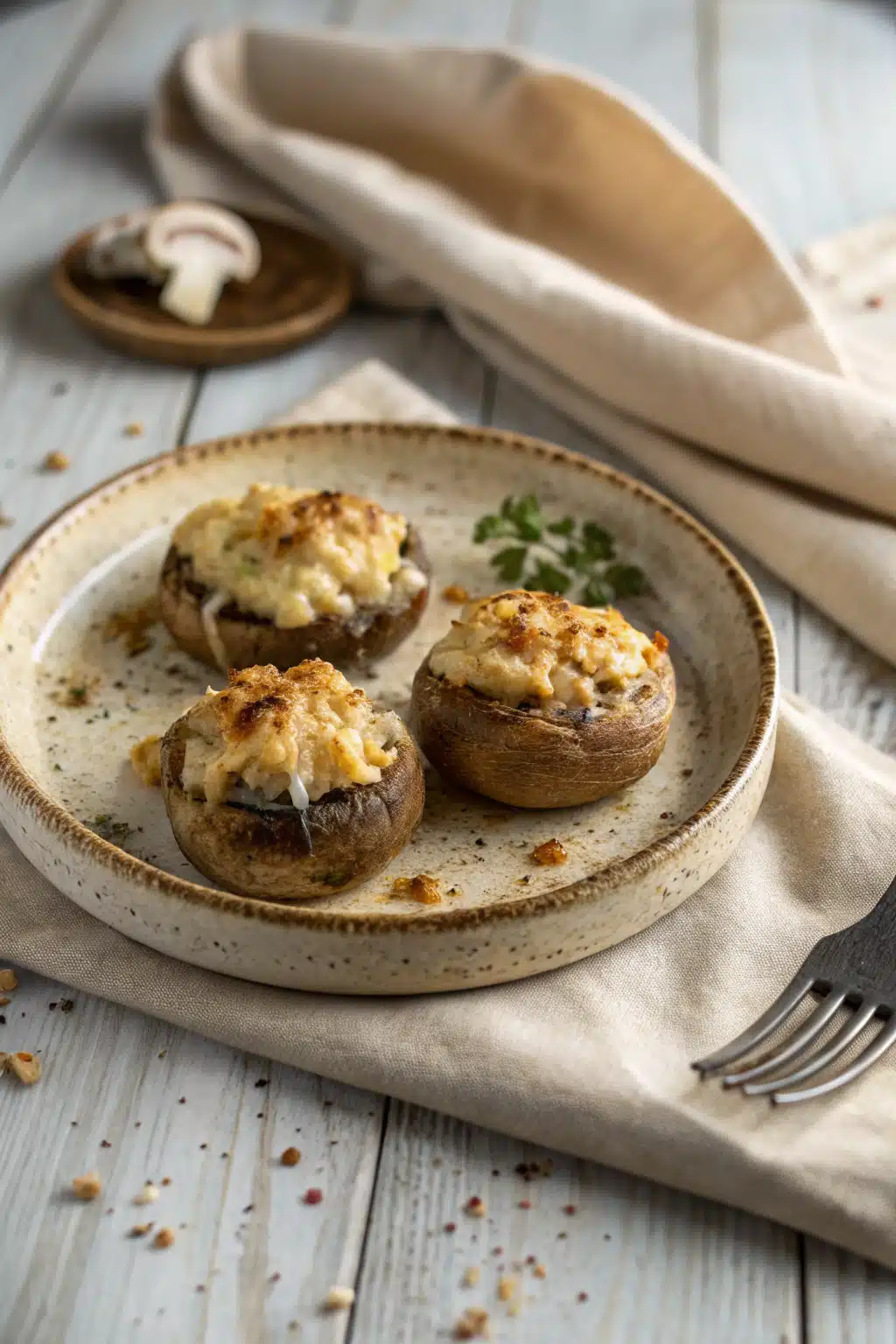 Stuffed Mushroom Recipe ingredients organized and measured on kitchen counter