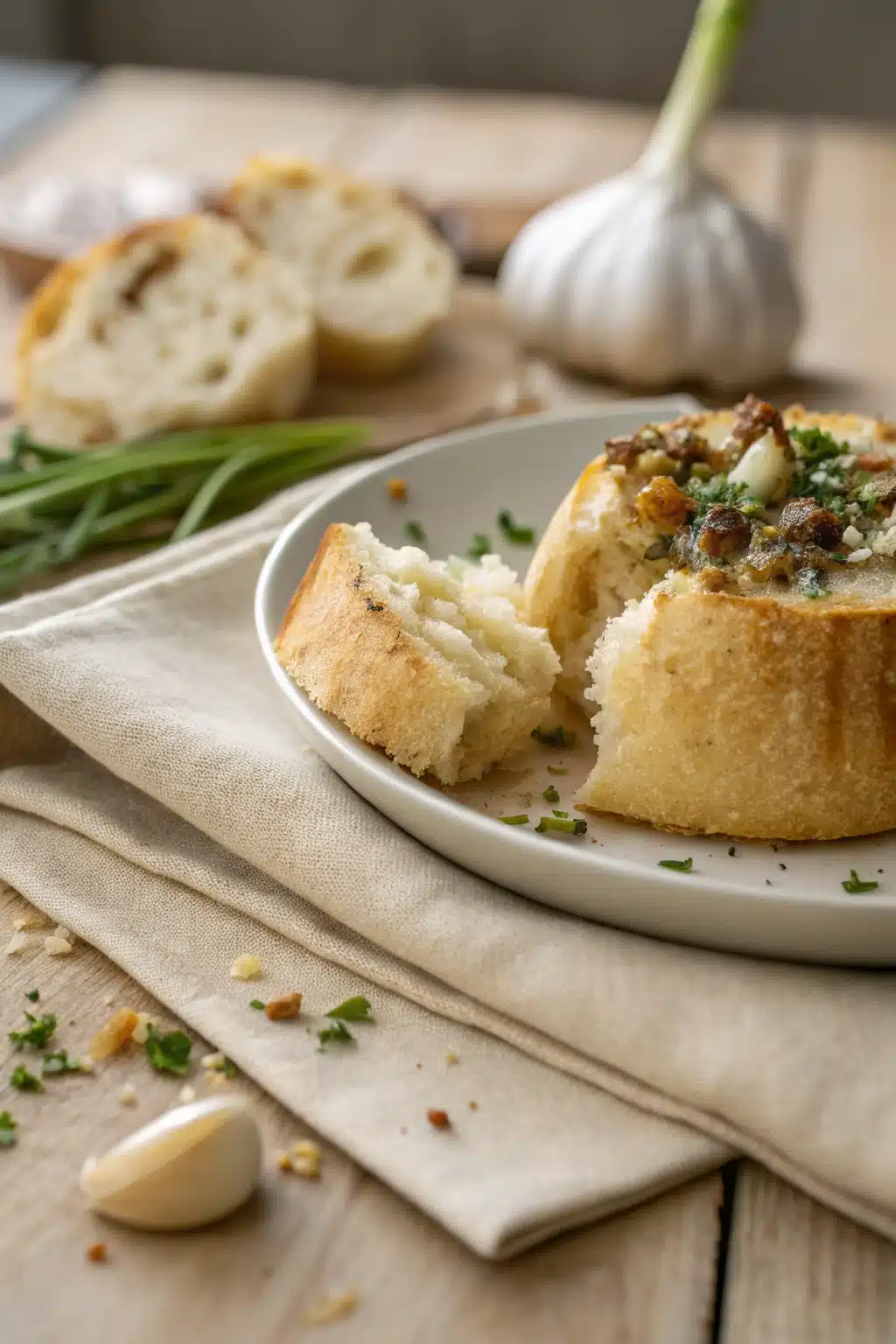 Stuffed Mushroom Recipe slice on plate showing perfect texture and swirl pattern