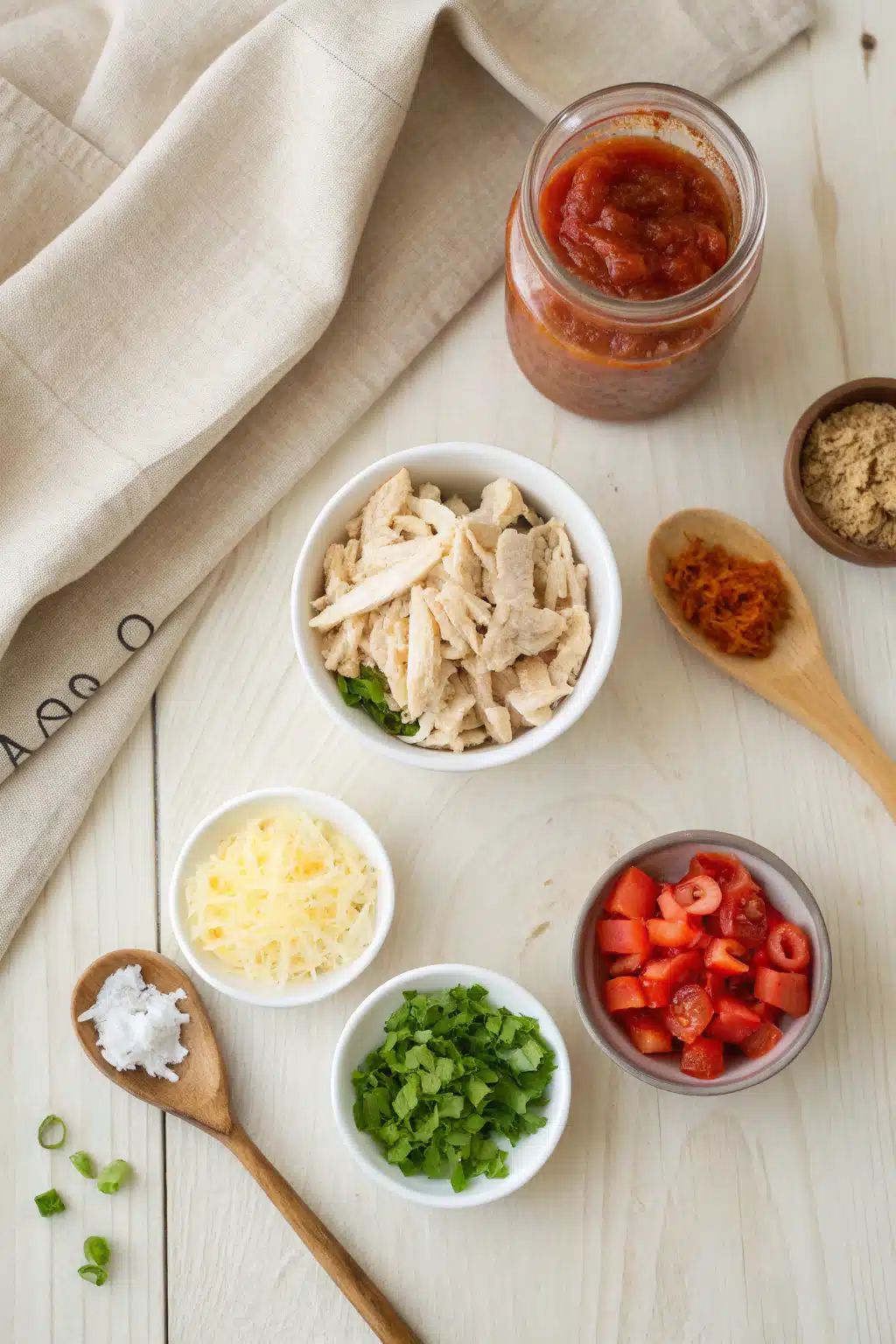 Crack Chicken Chili beautifully presented from an overhead angle