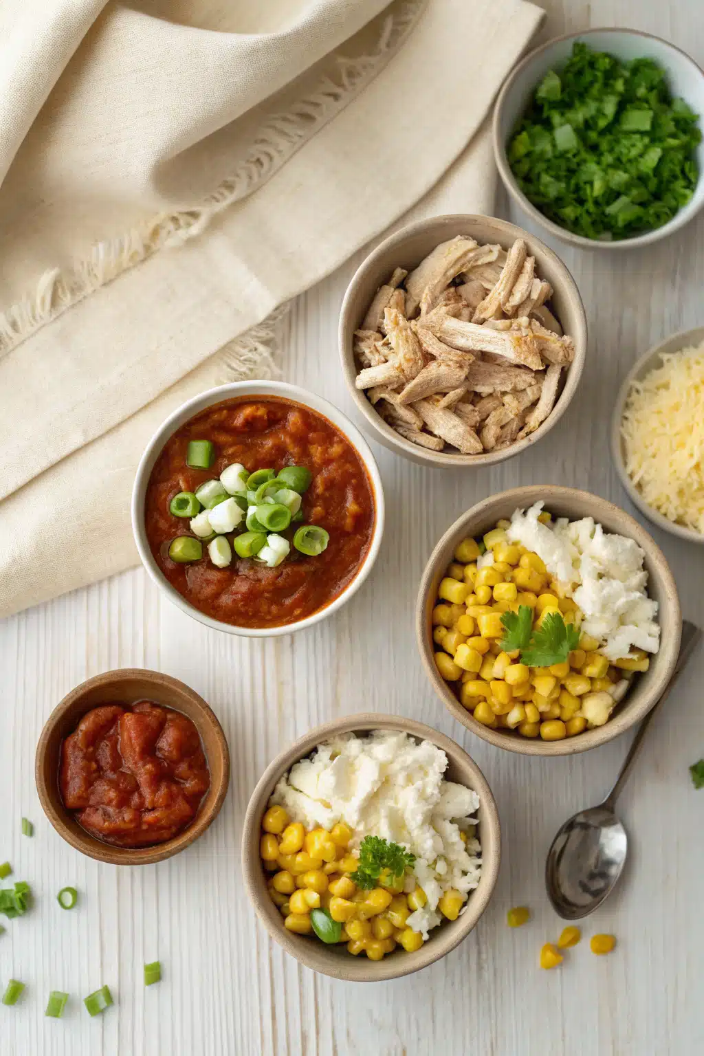 Cream Cheese Chicken Enchiladas beautifully presented from an overhead angle