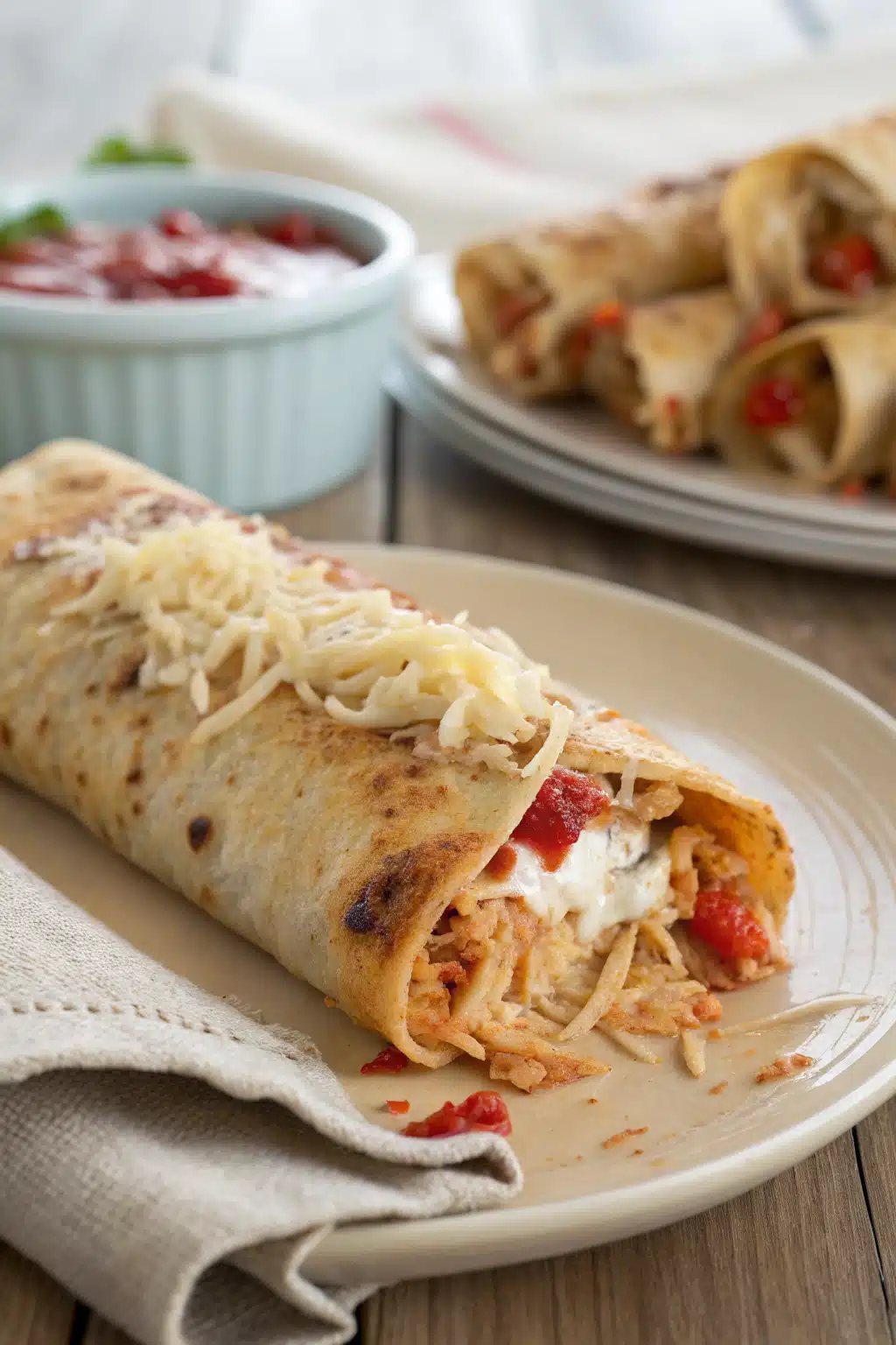 Cream Cheese Chicken Enchiladas slice on plate showing perfect texture and swirl pattern