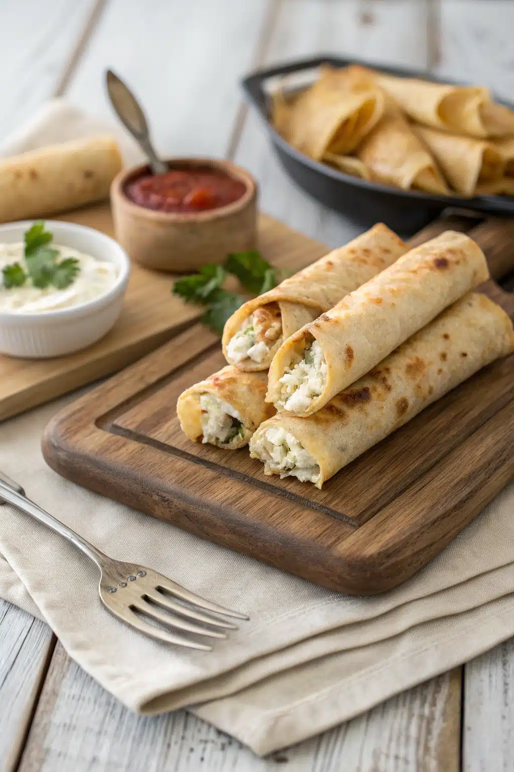 Cream Cheese Chicken Taquitos ingredients organized and measured on kitchen counter