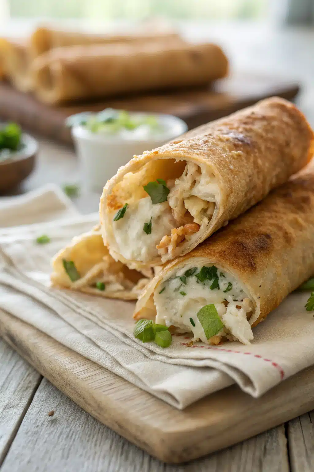 Cream Cheese Chicken Taquitos slice on plate showing perfect texture and swirl pattern