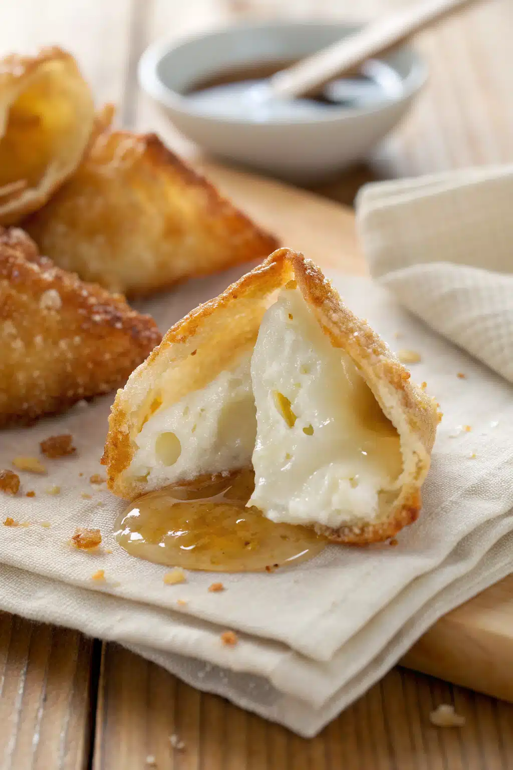 Cream Cheese Wontons slice on plate showing perfect texture and swirl pattern