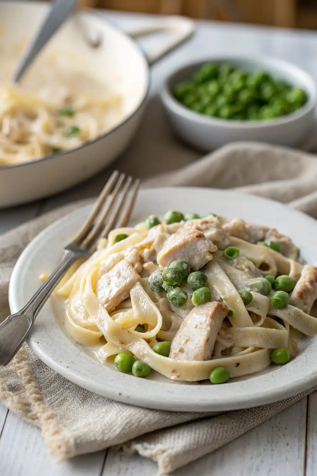 Creamy Chicken Pasta ingredients organized and measured on kitchen counter
