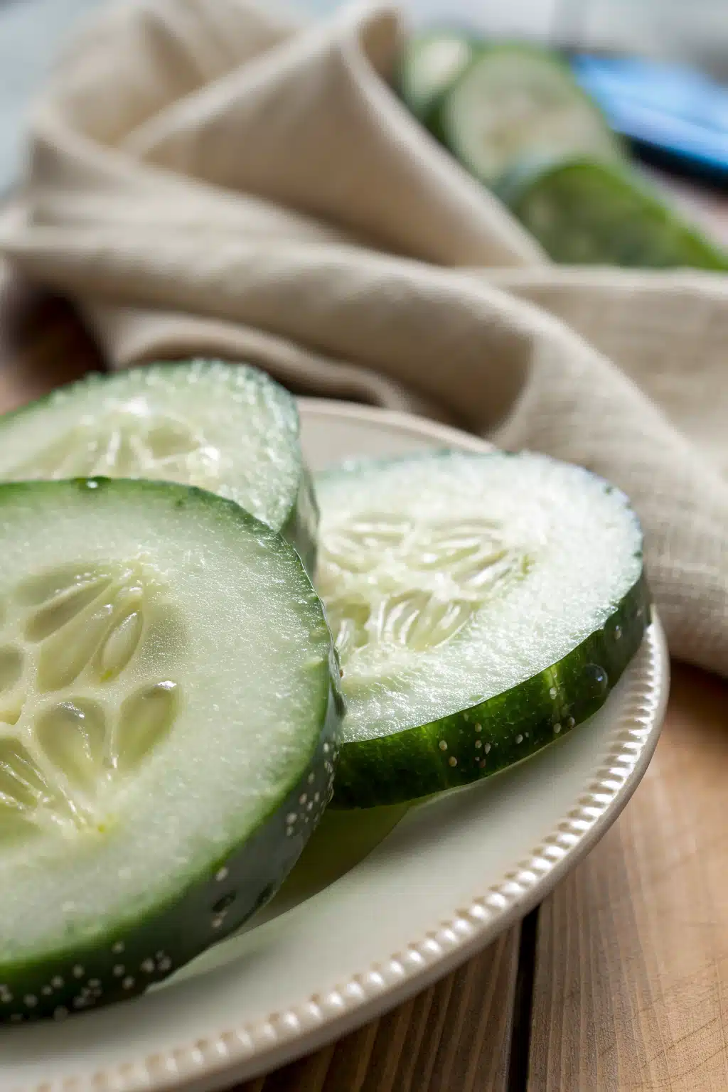 Creamy Cucumber Salad slice on plate showing perfect texture and swirl pattern
