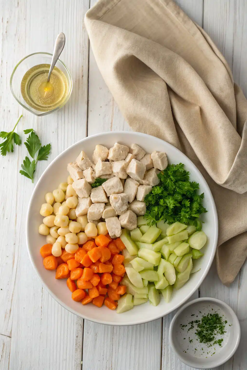 Crockpot Chicken Gnocchi Soup beautifully presented from an overhead angle