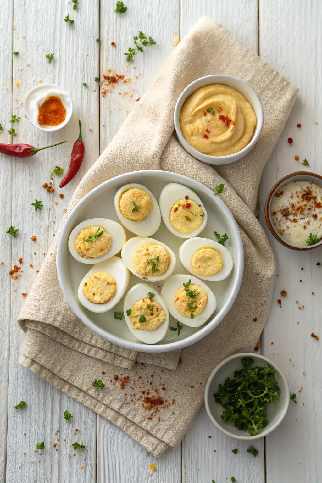 Deviled Eggs Recipe beautifully presented from an overhead angle