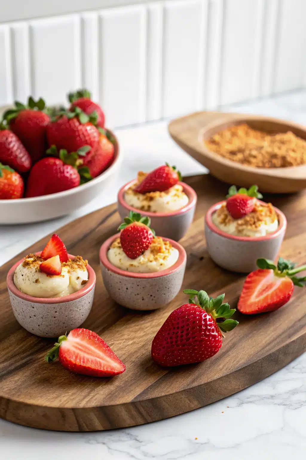 Strawberry Deviled beautifully presented from an overhead angle