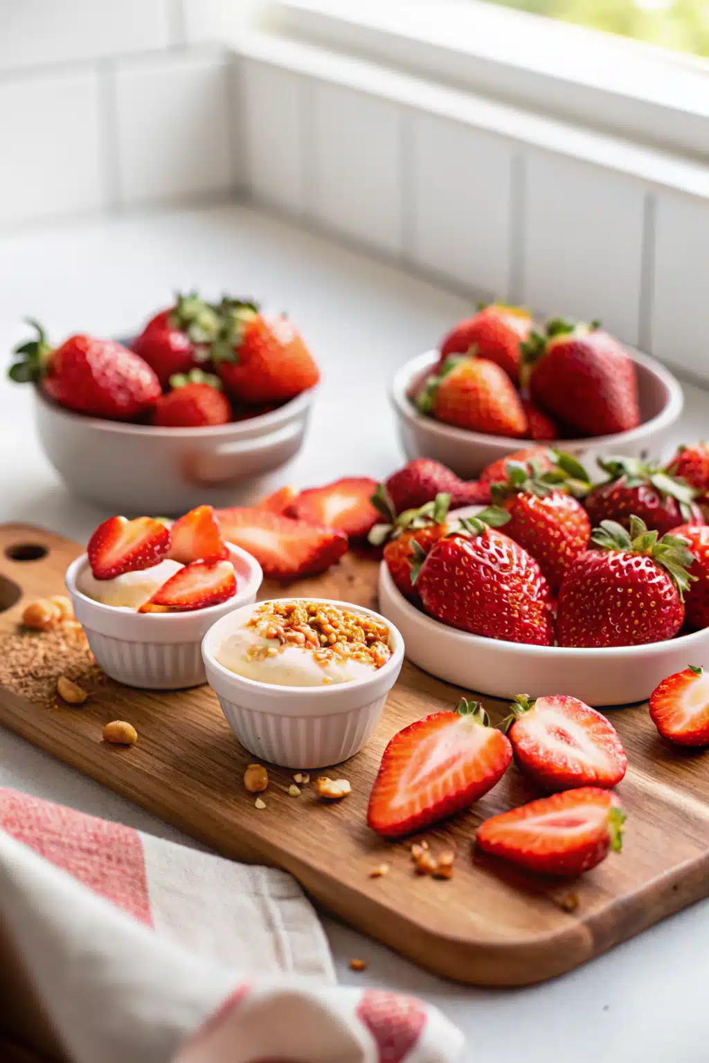 Strawberry Deviled ingredients organized and measured on kitchen counter