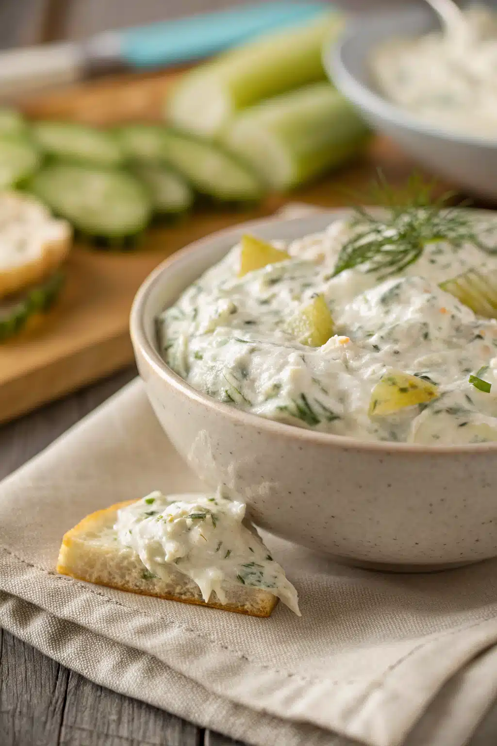 Dill Pickle Dip Recipe slice on plate showing perfect texture and swirl pattern