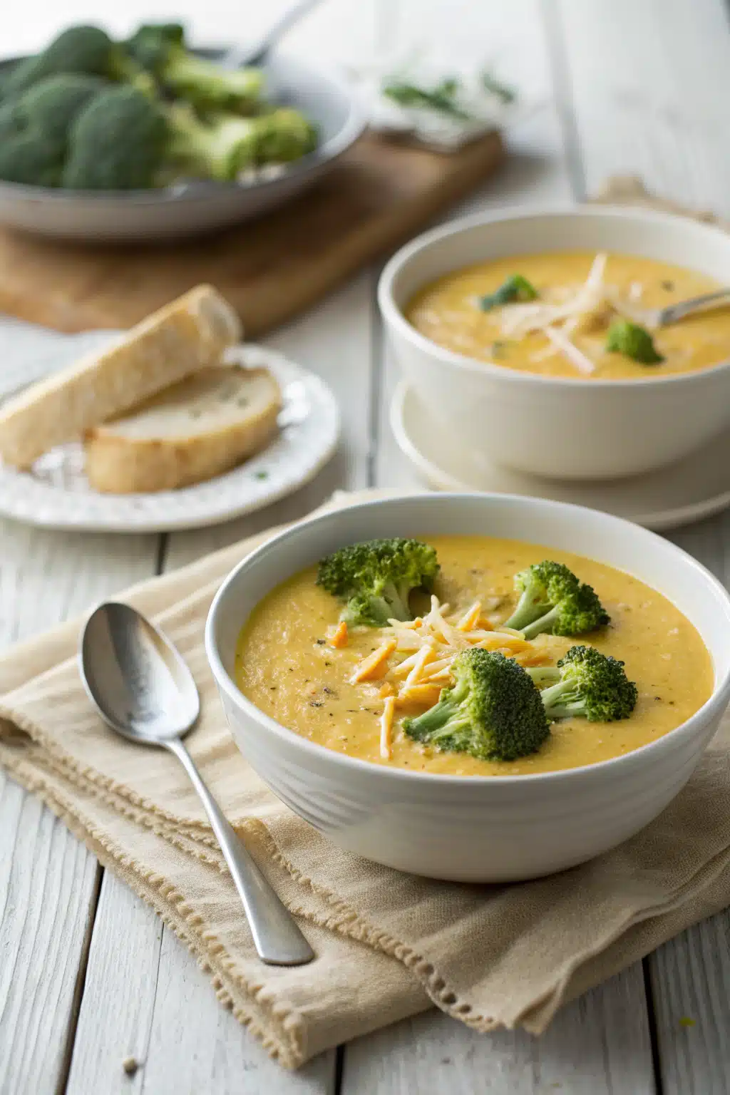 Broccoli Cheddar Soup ingredients organized and measured on kitchen counter